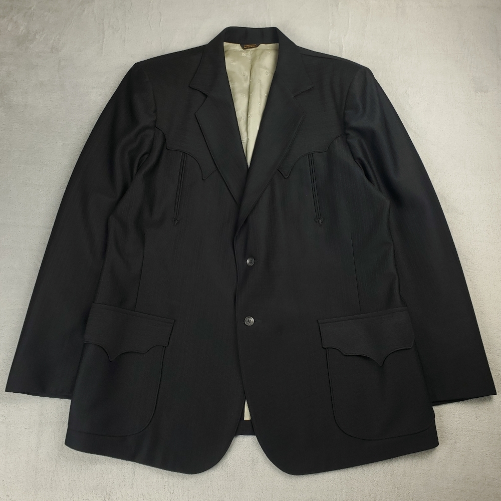 Vintage Tregos Westwear Western Blazer Mens 48 Jacket Sport Coat Cowboy Black